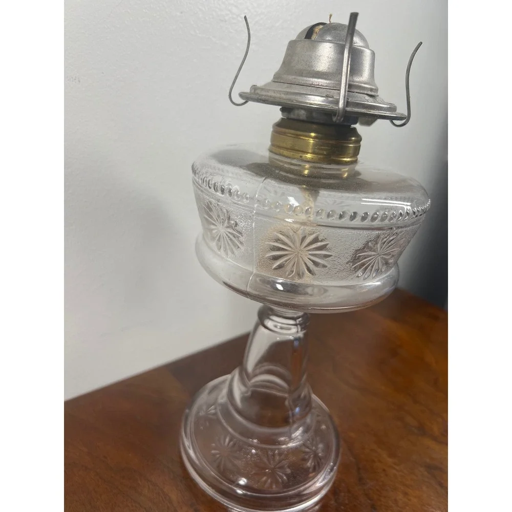 Eagle Oil Lamp Clear Glass Starburst Pedestal Vintage 9
